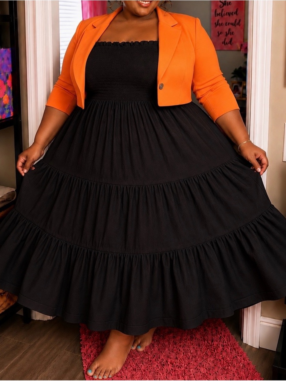 T.J.Maxx Black Tiered Maxi Dress with Smocked Bodice - Picture 2 of 5